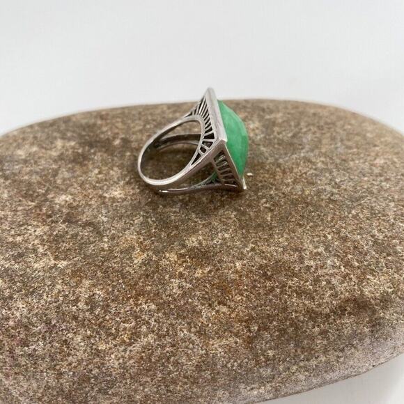 Sterling Silver Faceted Green Chalcedony Gemstone Ring Square‎ Womens Sz 8.25 - Picture 8 of 9